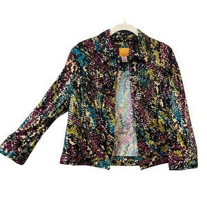 Jacket ruby red jewel tones women 8 petite geometric snakeskin black purple teaL